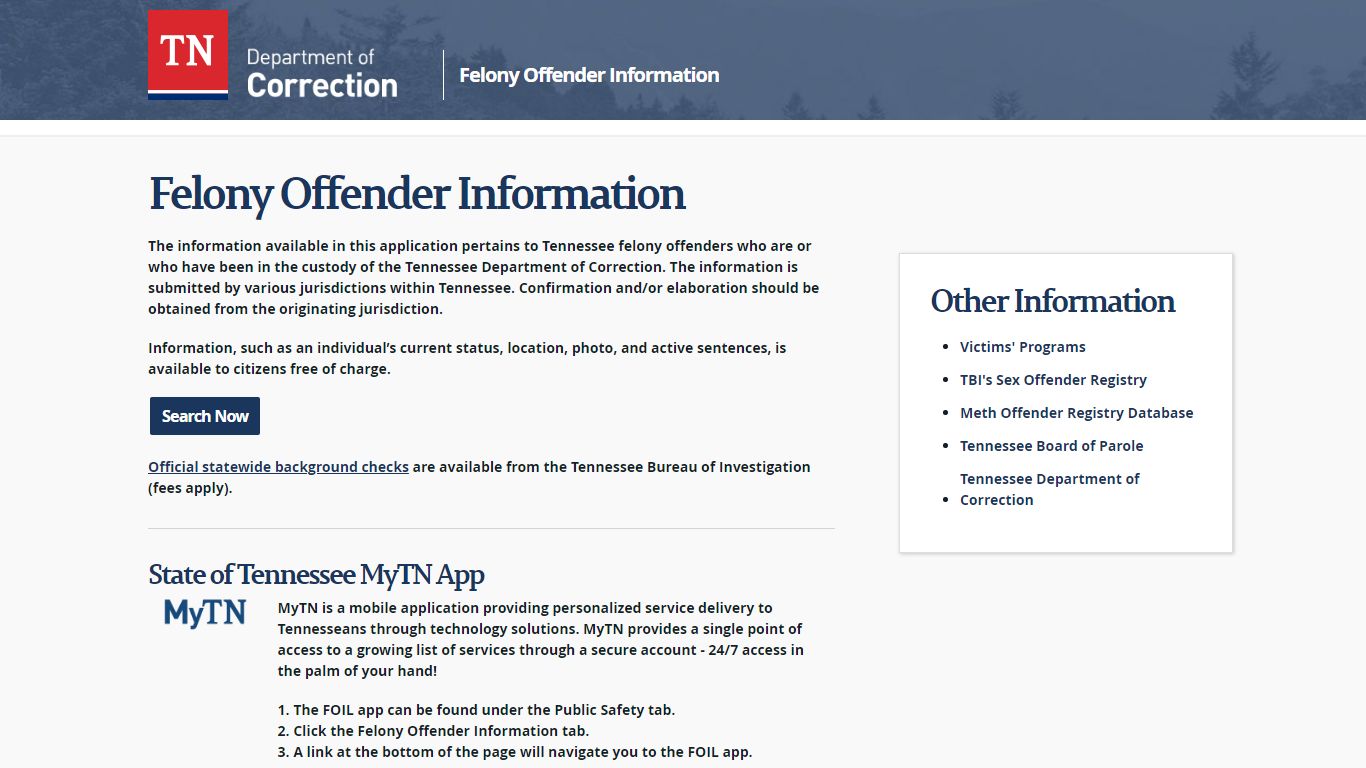Tennessee Felony Offender Information - State Services - TN.gov